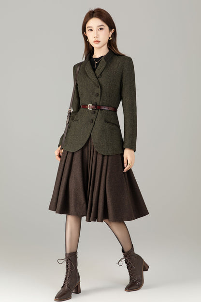 Handmade Wool Blend Herringbone Jacket – Vintage Short Coat | Xiaolizi 6496