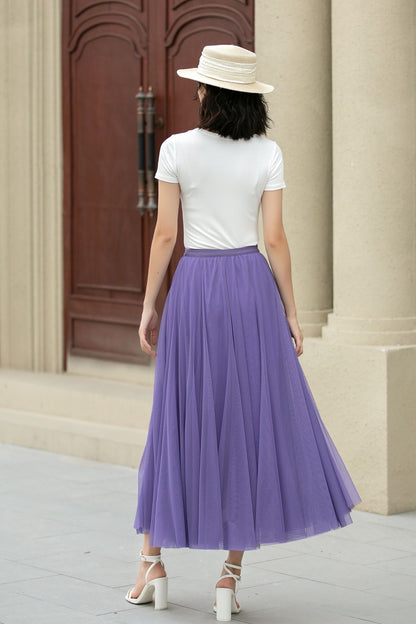 Purple Tulle Midi Skirt - Elastic Waist Boho Circle Swing | Xiaolizi 5111