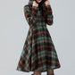 Hooded midi plaid winter wool coat women 4784