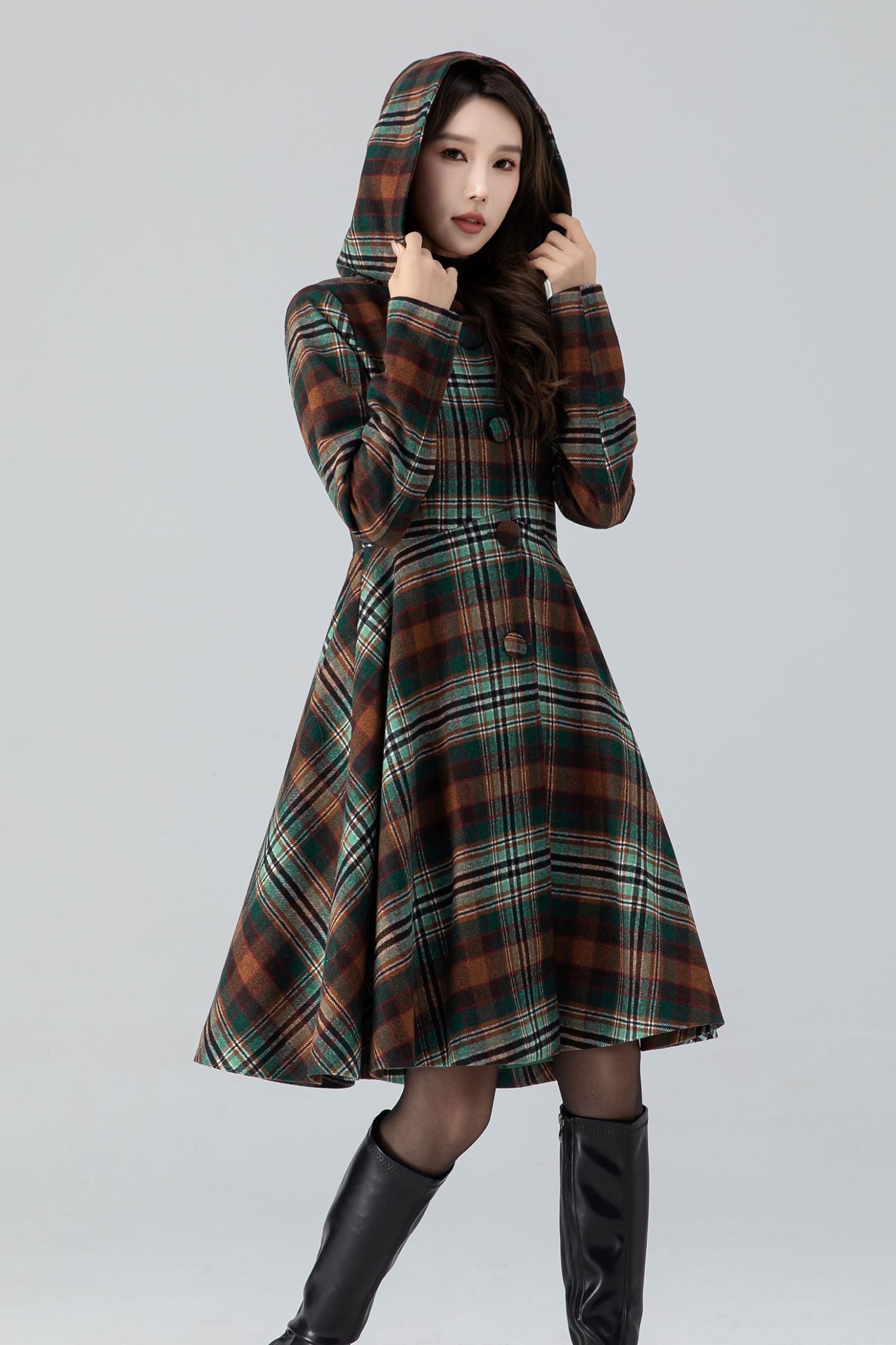hooded dress winter Winter Merino Dress with a Hood, Pockets and Half Circle Skirt