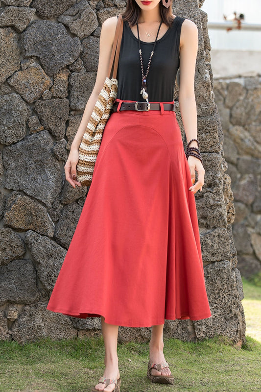 Spring midi linen skirt for women 2880