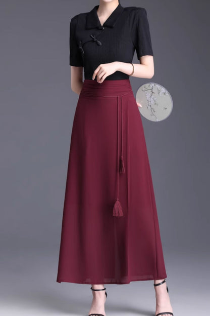 High waisted long chiffon summer skirt women 6132
