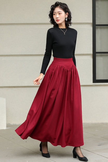 Handmade Women's High-Waisted Wool Maxi Skirt 6420