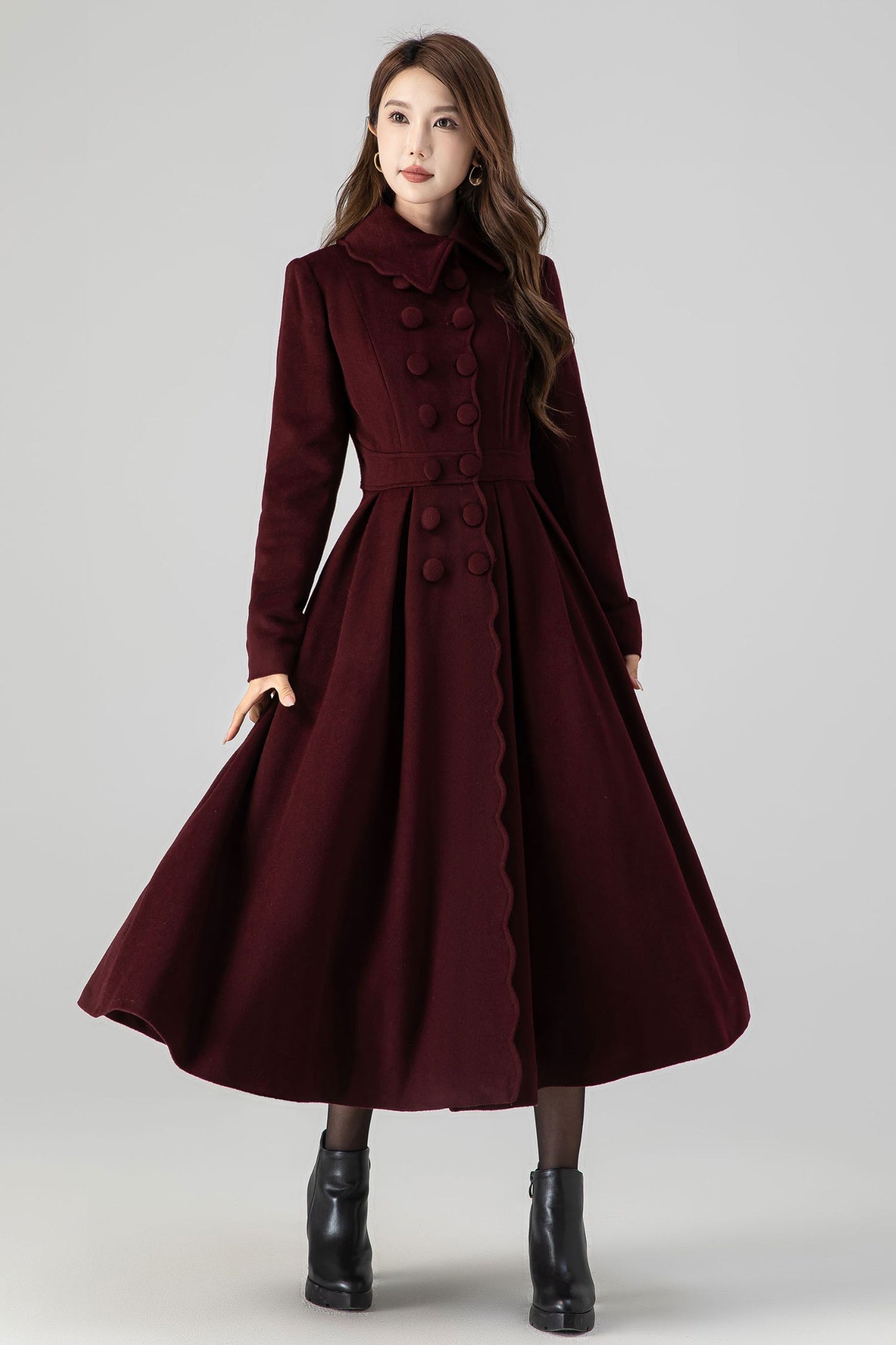 Burgundy princess winter wool coat 4517