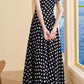 Black and white polka dot long chiffon dress 5020