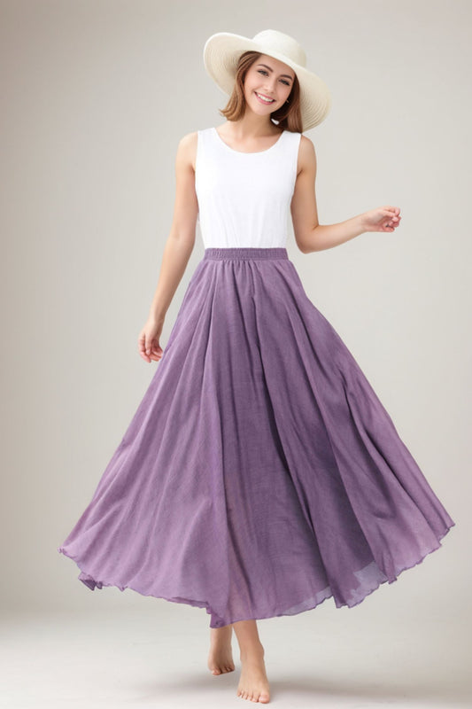 Linen Maxi Women's Summer Swing Skirt 3560