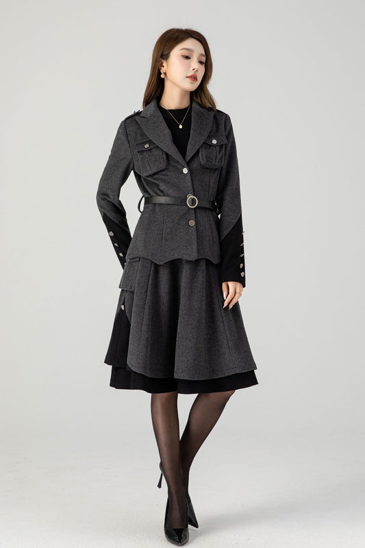 Gray military short wool coat 4605