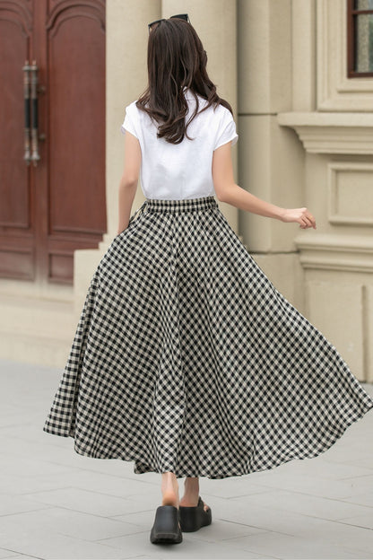 Plaid maxi swing wrap linen skirt 4946 -Size XS #CK2400347