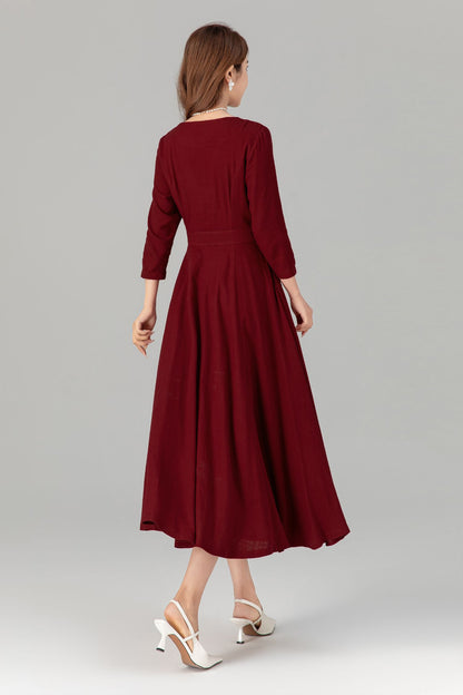 Fit and flare womens spring linen dresses 4910