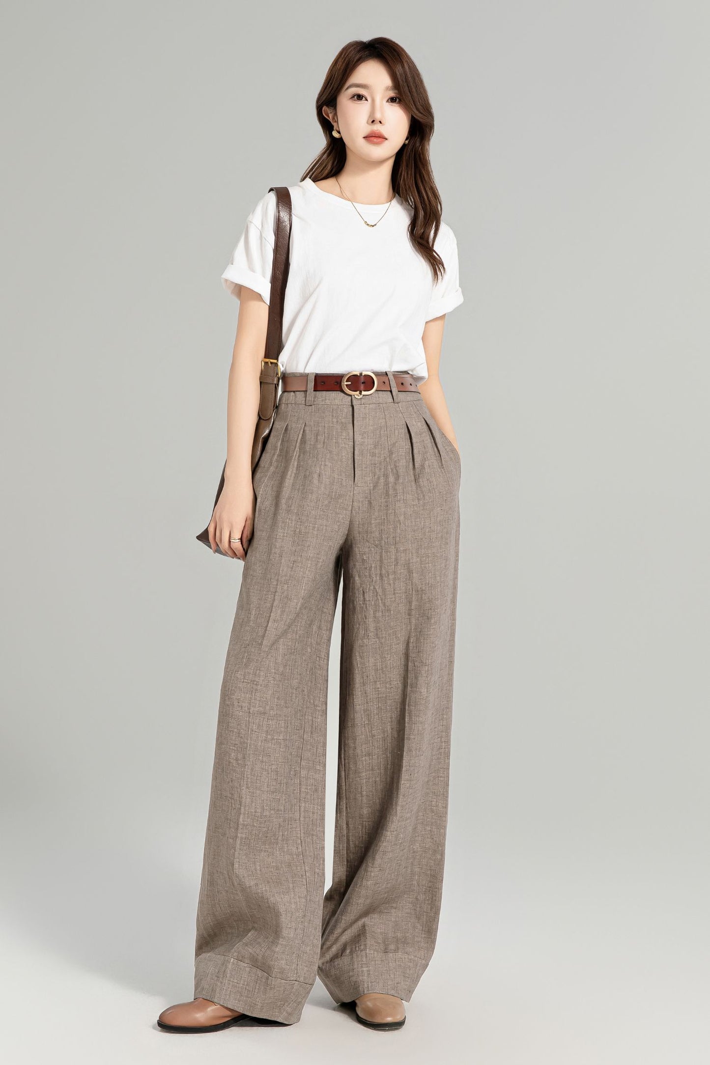 Wide leg long linen pants for women 4964