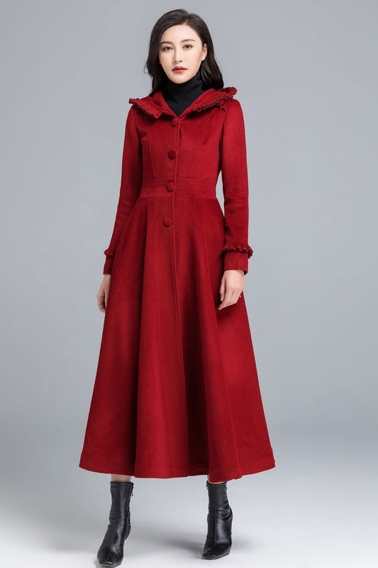 Vintage inspired Wool Swing Hooded Coat 2484