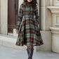 Hooded midi plaid winter wool coat women 4784