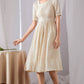 Pleated summer midi swing linen dresses 3461