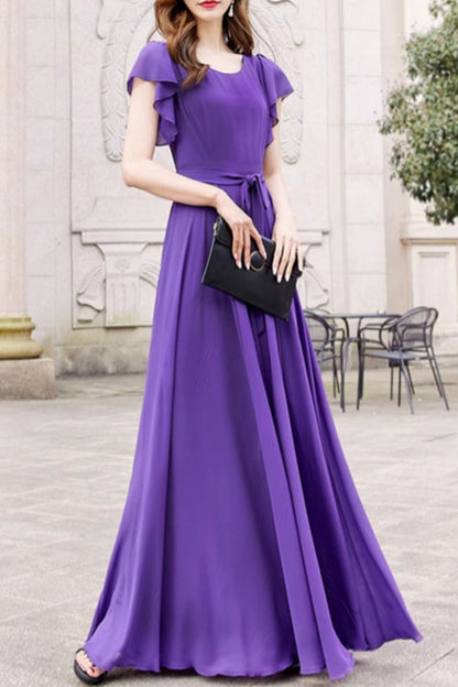 Purple maxi swing prom long chiffon dress 5164