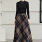 Xiaolizi Plaid Wool Maxi Skirt for Women – Handmade A-Line Winter Full-Length Skirt 6605