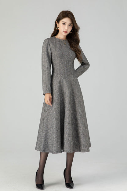 A-Line winter gray wool dress 4548
