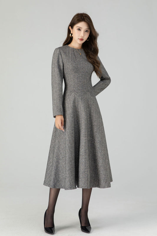A-Line winter gray wool dress 4548