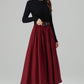 Burgundy Wool Midi Skirt – Vintage Button Front High Waisted Winter Skirt with Pockets 6395