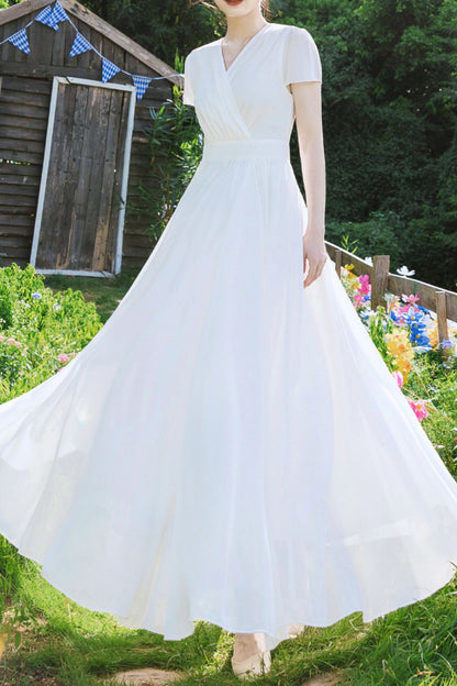 White vintage inspired long chiffon dresses HY0035