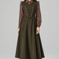 Army Green Wool Pinafore Dress – Vintage Sleeveless Long Winter Dress with Pockets 6394