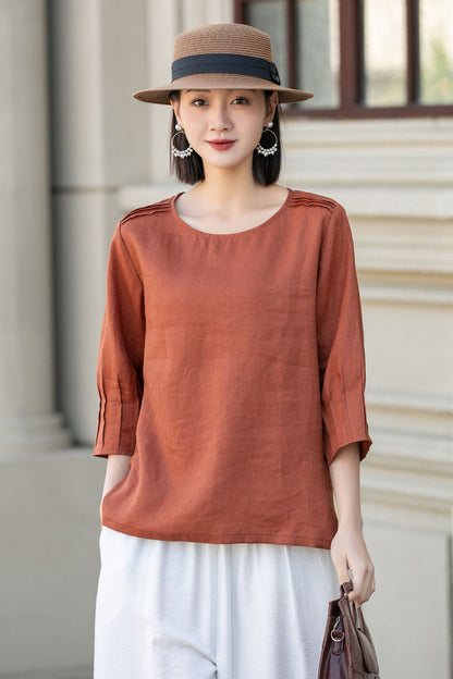 Orange loose fitting linen blouse 4902