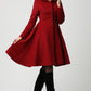 Red wool coat with big hood swing coat 1117