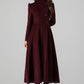 Burgundy A-Line Long Wool Coat 4511