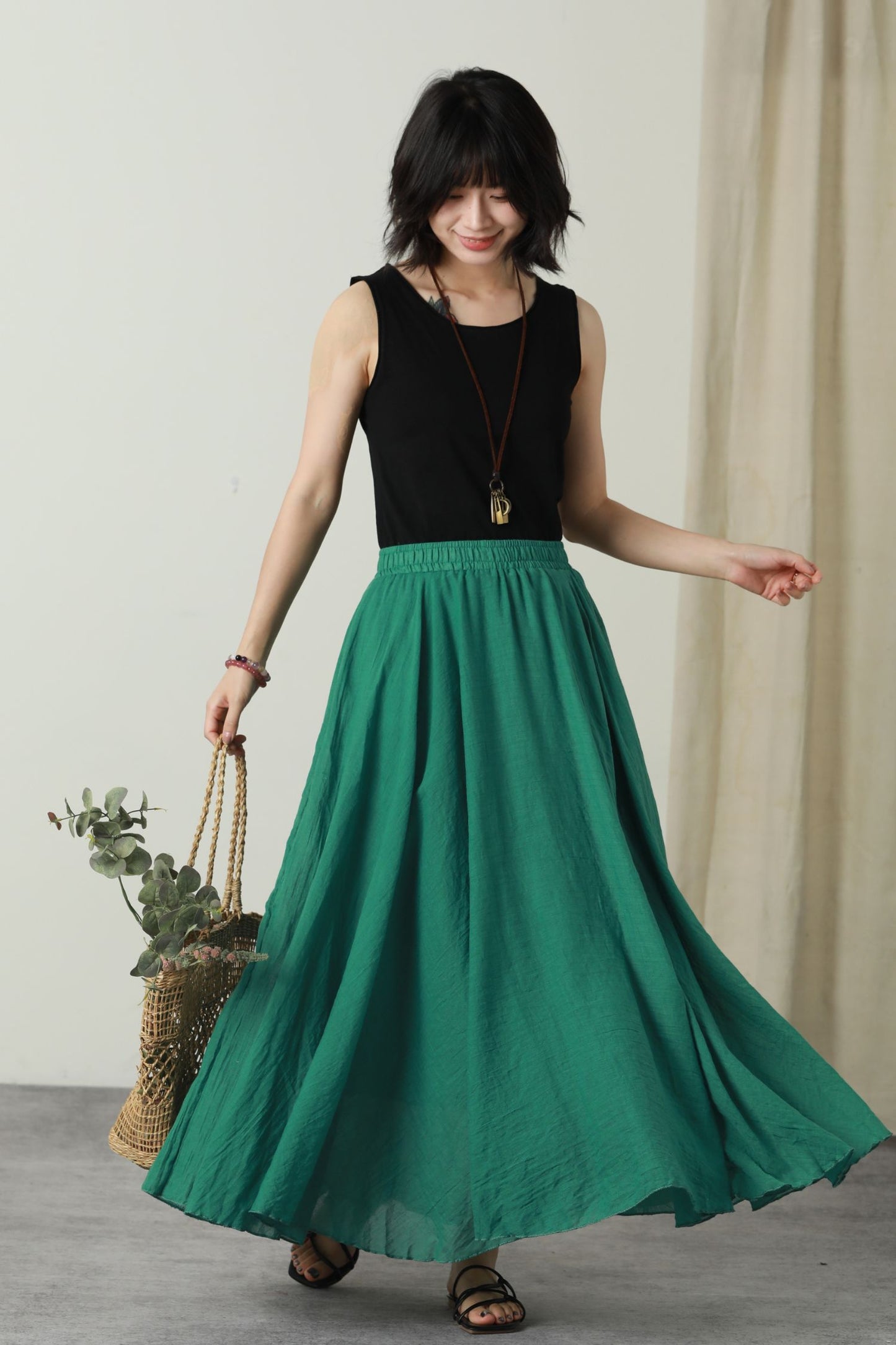 Maxi summer swing long linen skirt women 6176