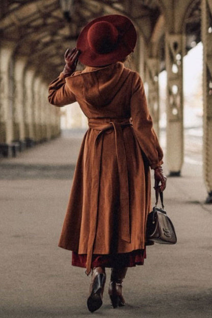 Handmade Wool Blend Coat – Lantern Sleeve Hooded Winter Coat 3255