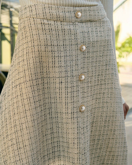 Button front plaid winter wool skirt women TT0199