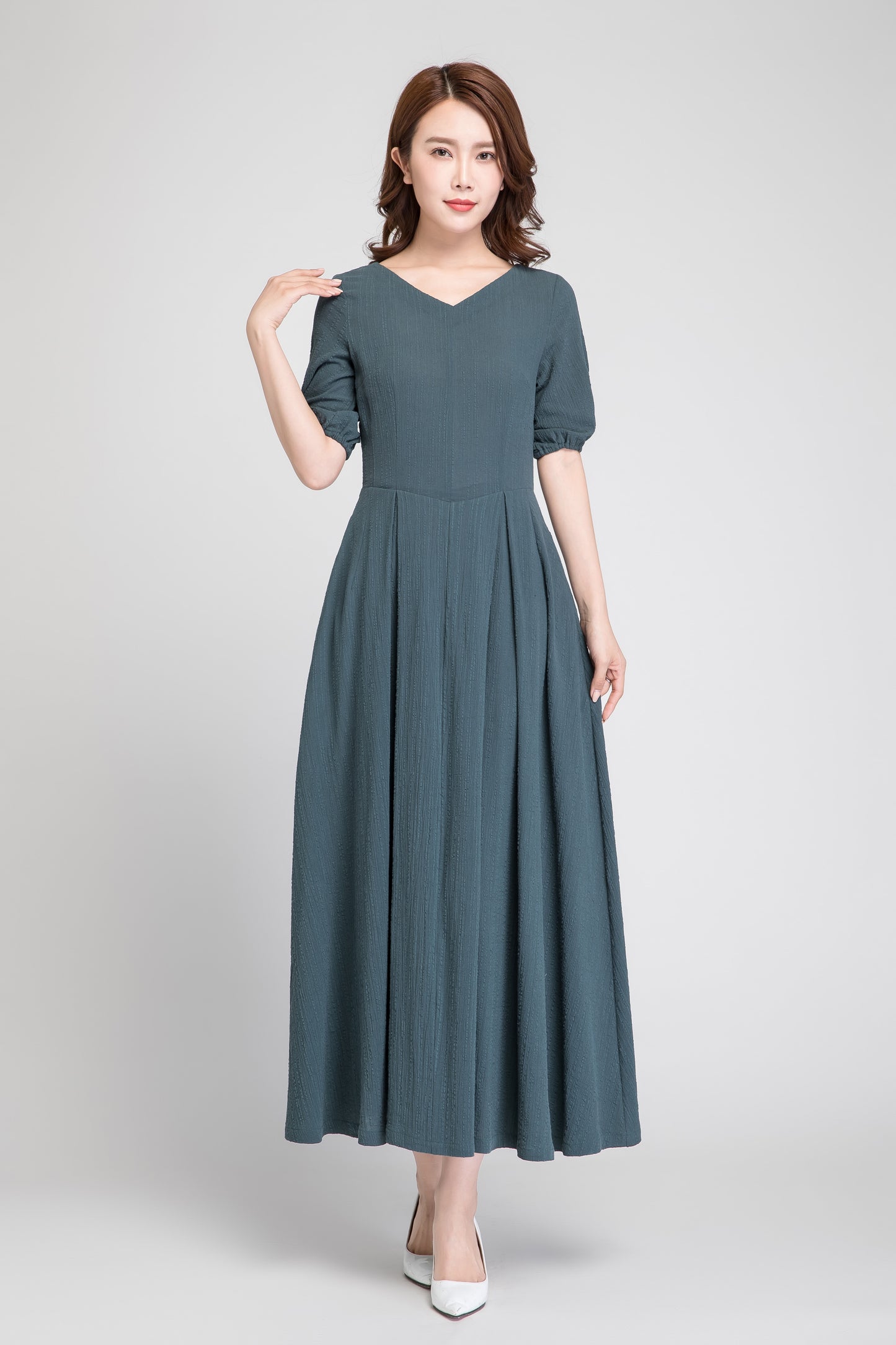 Green Linen Maxi Dress for Women with Pockets 1884