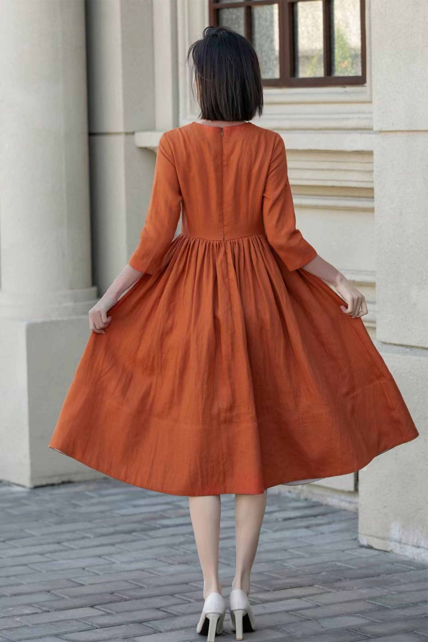 Fit and flare midi summer linen dress 4896 – Xiaolizi Fit and flare midi summer linen dress 4896 – Xiaolizi