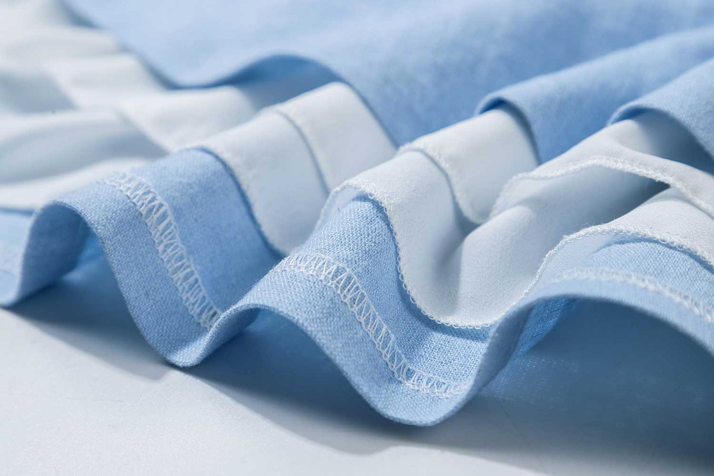 Blue Linen Swing High-Low Dress with White Chiffon Hem 2360