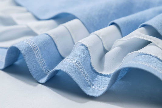 Blue Linen Swing High-Low Dress with White Chiffon Hem 2360