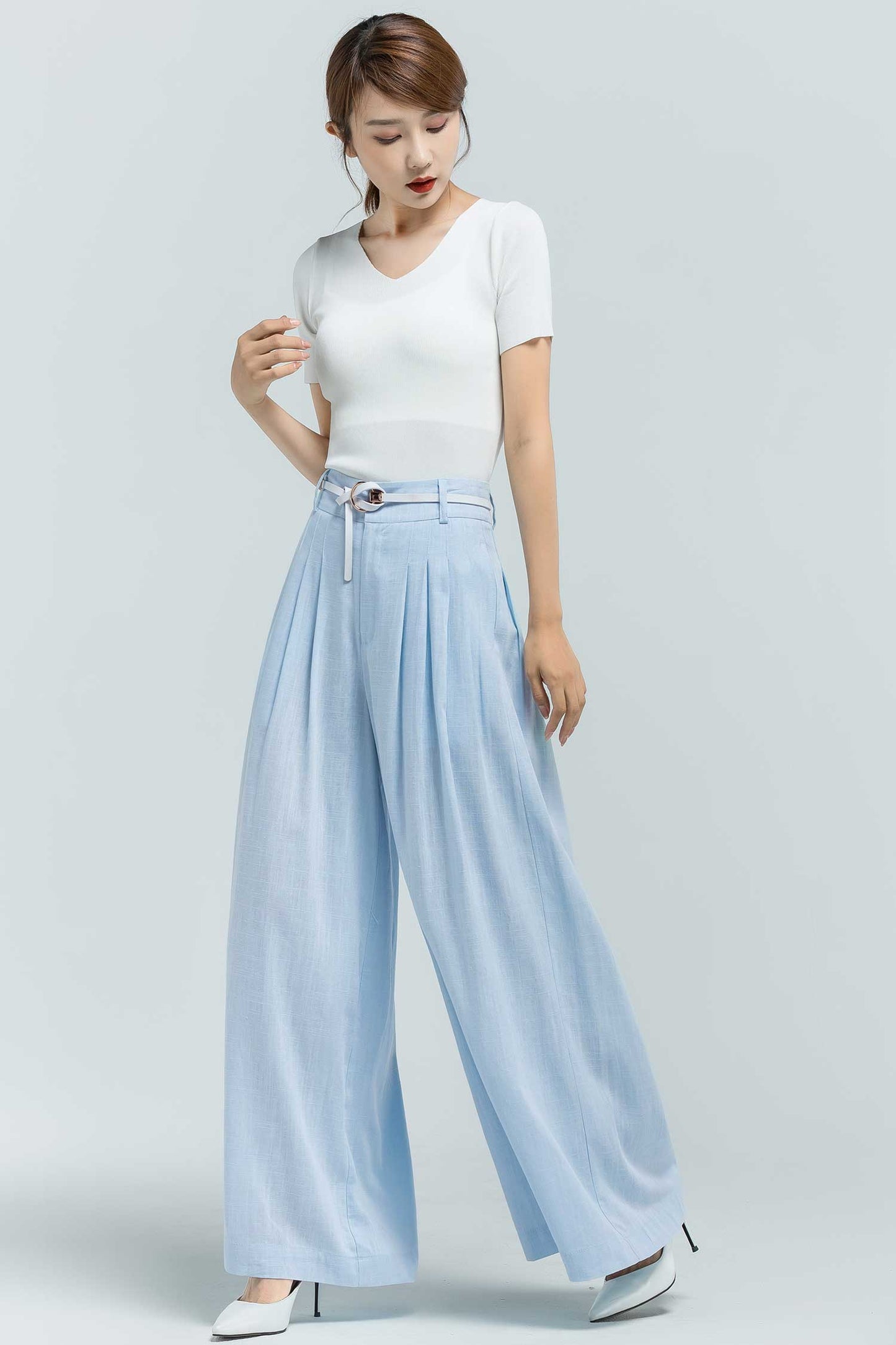 Light blue palazzo long linen pants 2374