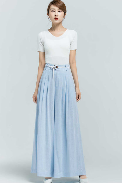 Light blue palazzo long linen pants 2374