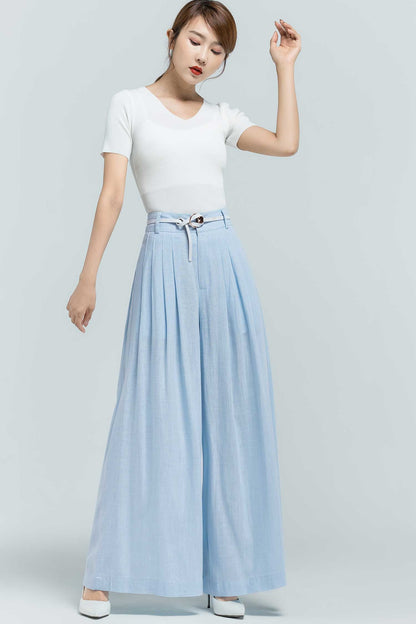 Light blue palazzo long linen pants 2374