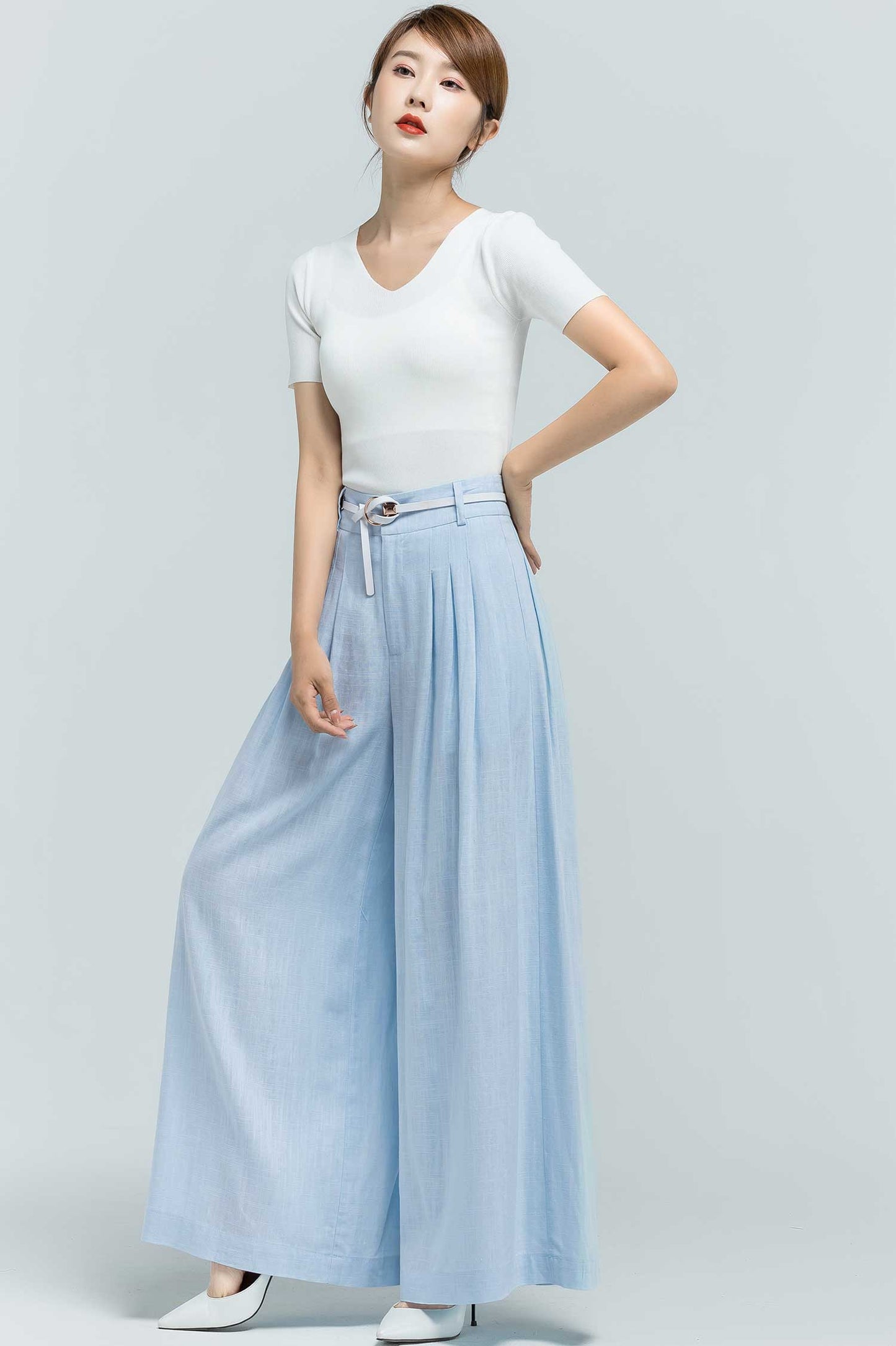 Light blue palazzo long linen pants 2374