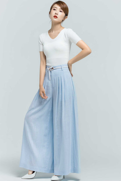 Light blue palazzo long linen pants 2374