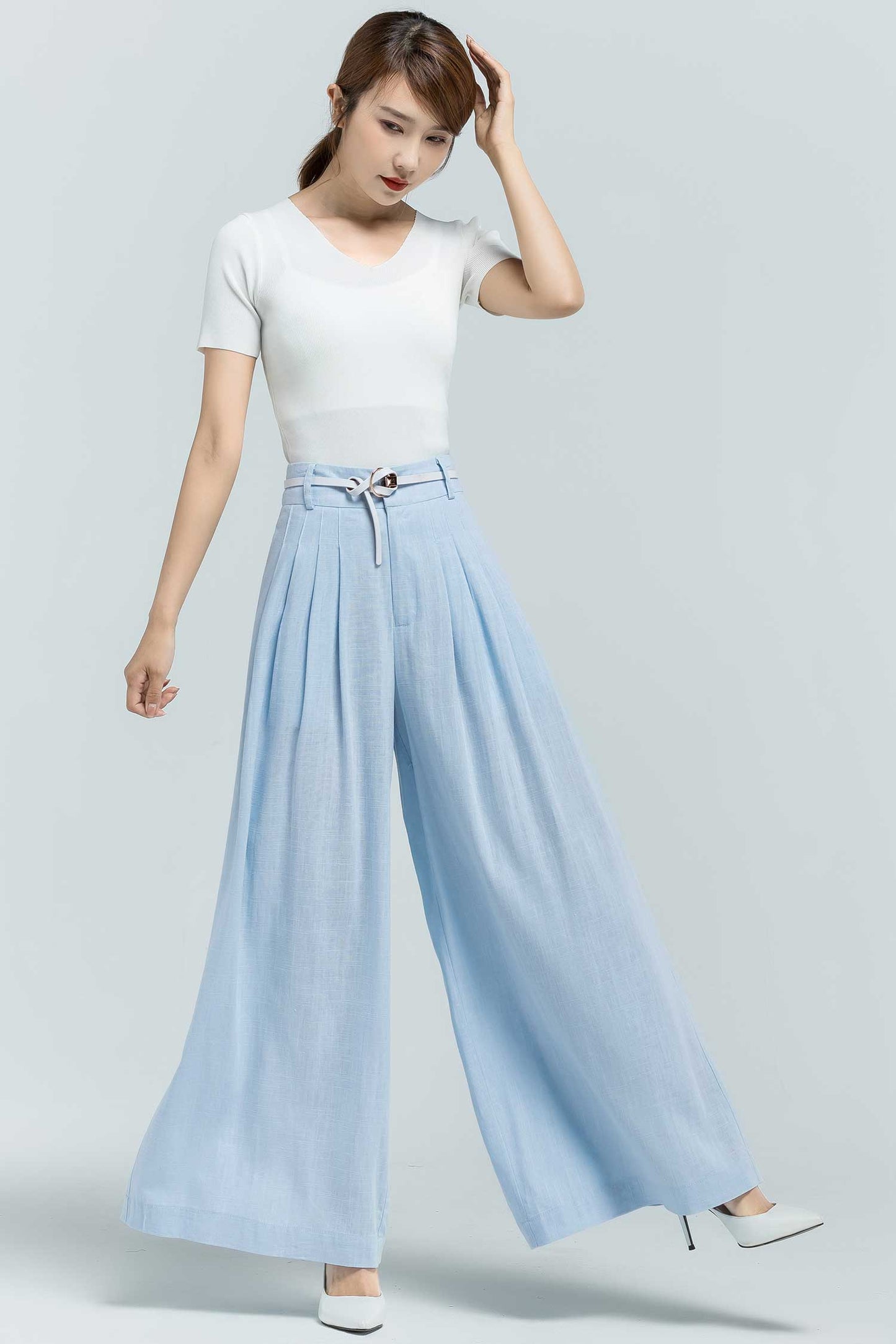 Light blue palazzo long linen pants 2374