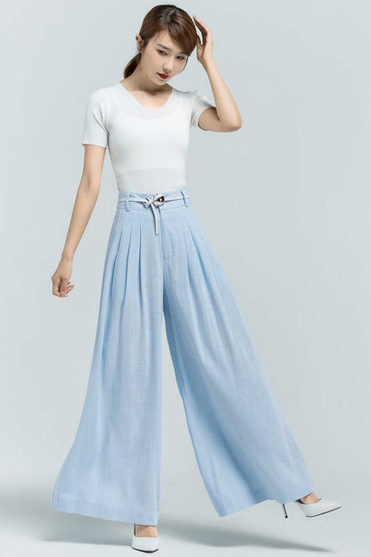 Light blue palazzo long linen pants 2374