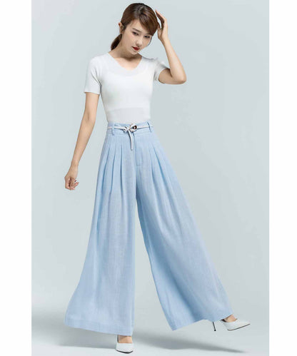 Light blue palazzo long linen pants 2374