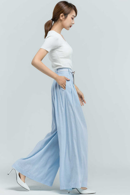 Light blue palazzo long linen pants 2374