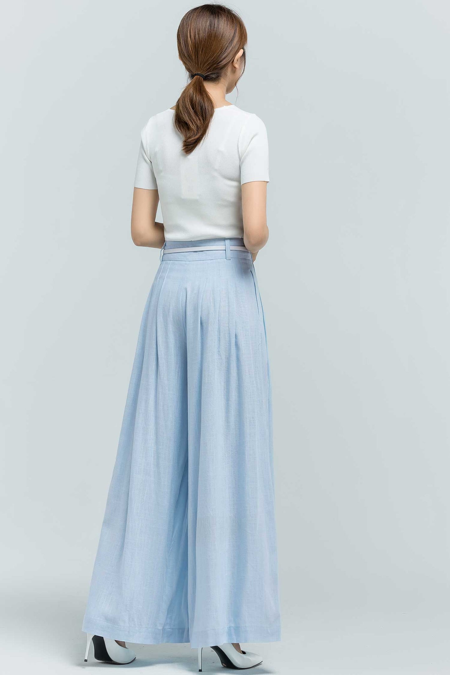 Light blue palazzo long linen pants 2374