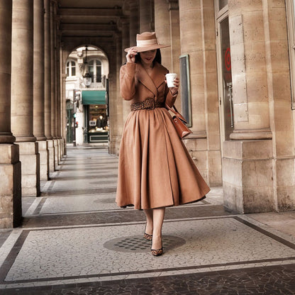 Elegant Camel Wool Blend Coat – Handmade Fit & Flare Midi Winter Coat | Xiaolizi 2544