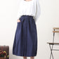 Navy blue linen skirt with pockets 2579