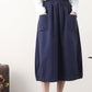 Navy blue linen skirt with pockets 2579
