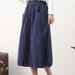 Navy blue linen skirt with pockets 2579