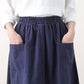 Navy blue linen skirt with pockets 2579