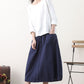 Navy blue linen skirt with pockets 2579